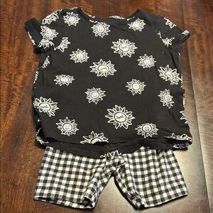 Old Navy Black and White Sunflower Top and Checkered Shorts Set